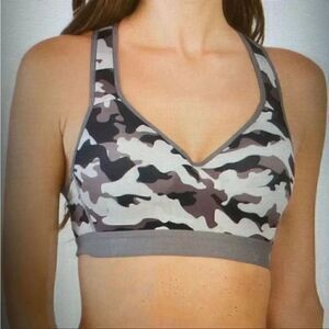 LAYER 8 Max Support Womens Sport Bra (NWT) Racerback Camo Gray SZ S